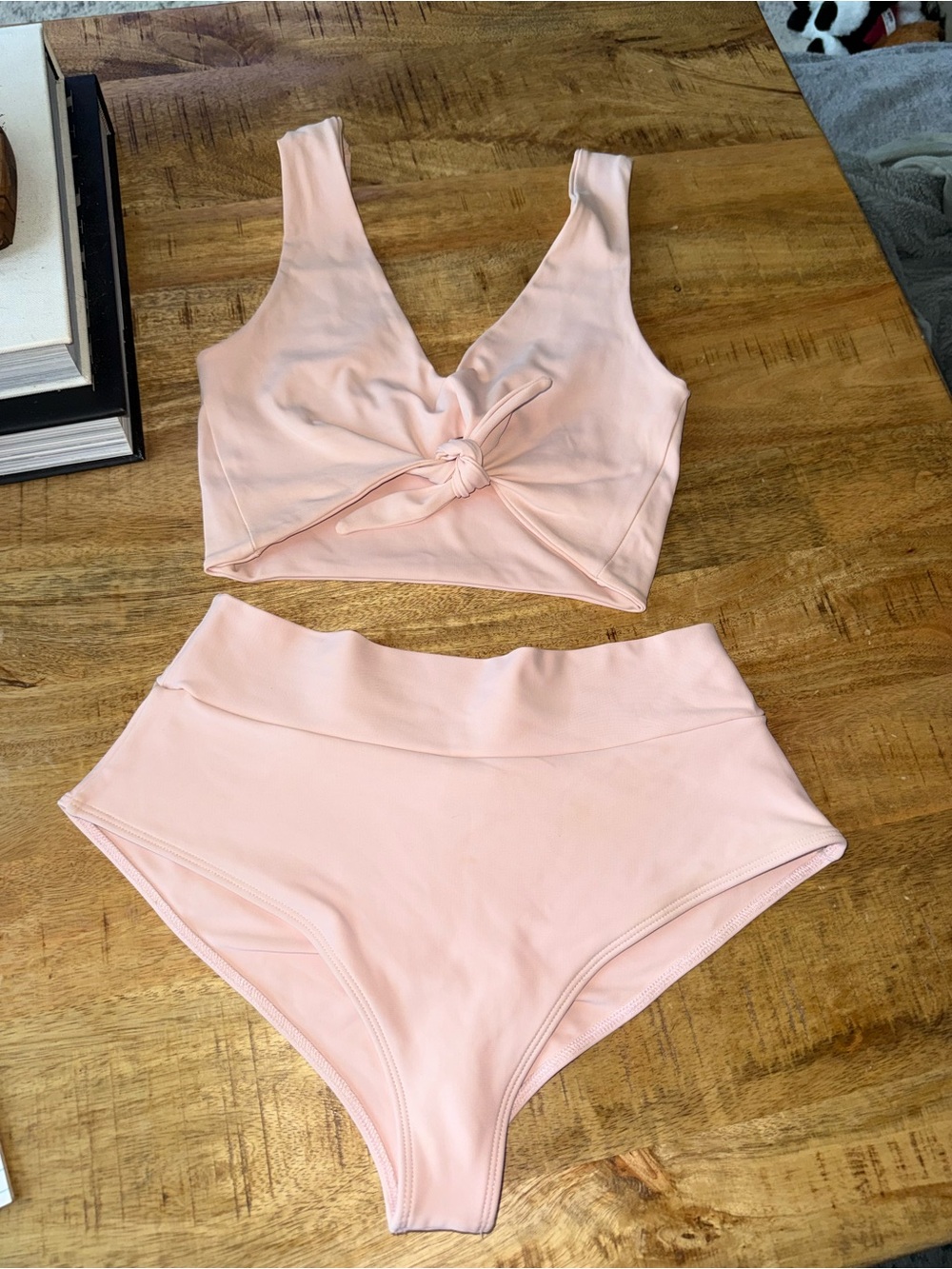Montce Women’s High-Waist Tie-Front Bikini Set in Blush Pink